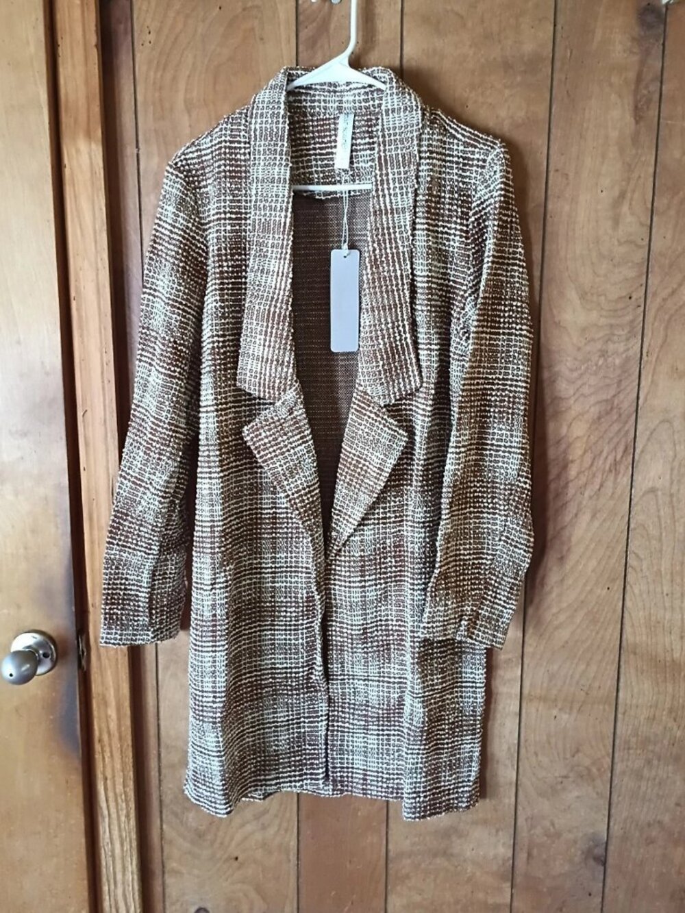 Dear Scarlett Brixton Open Front Jacket Cardigan NWT M Mocha Ivory